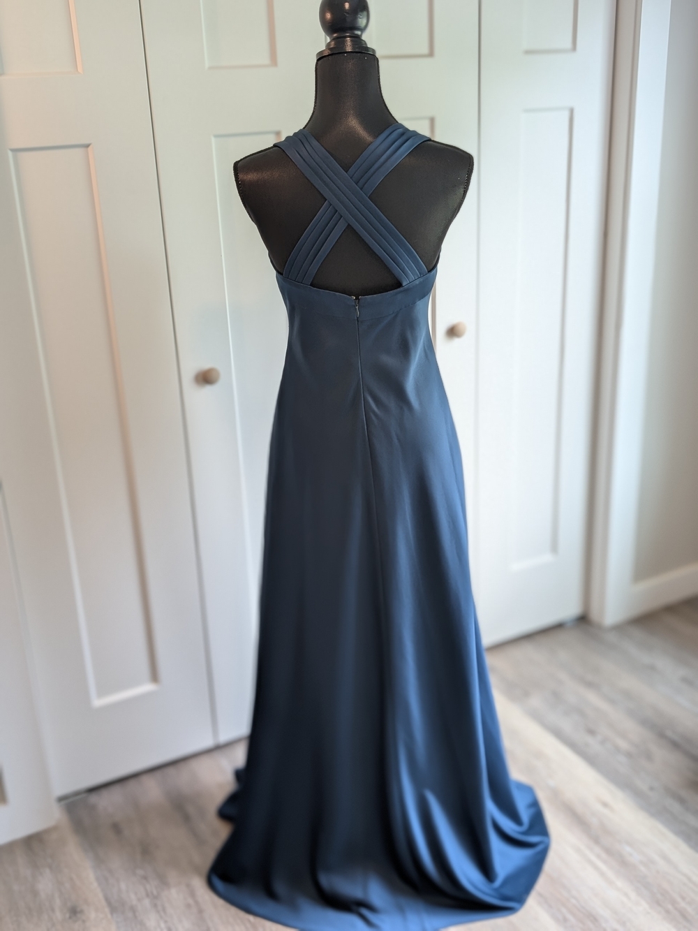 Calvin Klein Satin Evening Gown – Deep Ocean Blue/Teal Pleated Bust,A-Line Dress - Picture 3 of 4